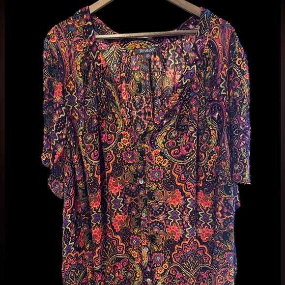 Roaman's Tops - EC Roaman's Multicolor Floral Short Sleeve Button Front  Blouse Size 36W